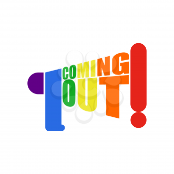 Coming out LGBT sign.  message Lesbians and gays. Rainbow megaphone. Icon social network. Symbol Recognition of belonging to sexual or gender minority.
