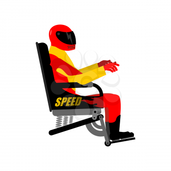 Racer in chair isolated. Rider in helmet and equipment
