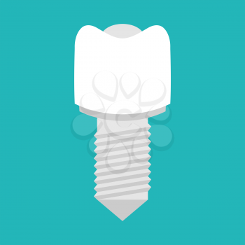 Implant with thread. Artificial tooth. Dentist illustration
