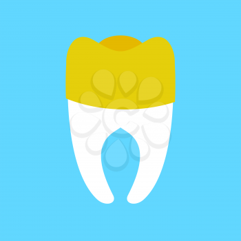 tooth with gold Dental crown isolated. Dentist illustration
