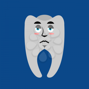 Tooth sad Emoji. Teeth sorrowful emotion isolated
