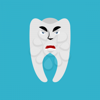 Tooth Angry Emoji. Teeth grumpy emotion isolated
