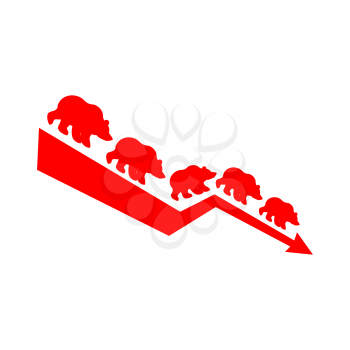 Red Bear Down Arrow. Exchange Trader illustration. Business concept
