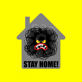 Stay at home. Angry being at home. Annoyance in house. Coronavirus isolation mode. Quarantine from virus. Pandemic.