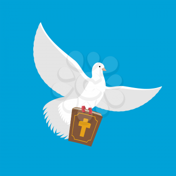 White dove and Bible. pigeon and holy book. Religion illustration
