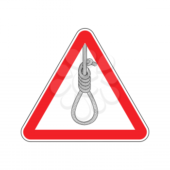 lynching Attention. Loop executioner on red triangle. Road sign of danger hanging
