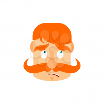 Vintage Irishman with red mustache surprise Emoji. Retro Men face astonished emotion isolated