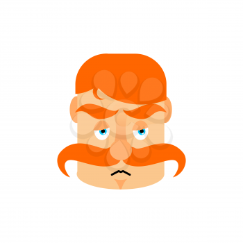 Vintage Irishman with red mustache sad Emoji. Retro Men face surprise emotion isolated