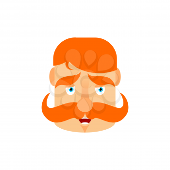 Vintage Irishman with red mustache happy Emoji. Retro Men face merry emotion isolated
