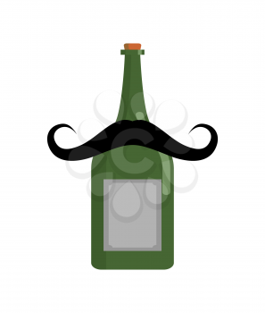 Old bottle of wine with mustache. Vintage alcohol isolated