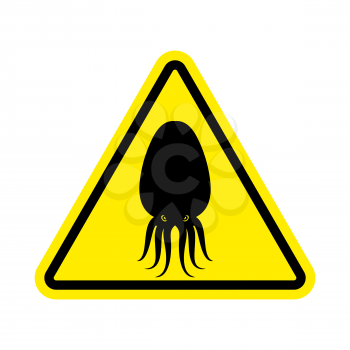Attention cuttlefish. Octopus on yellow triangle. Road sign Caution devilfish
