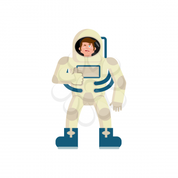 Astronaut winks Emoji. spaceman thumbs up happy emotion isolated
