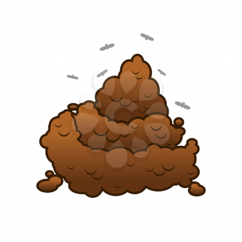 Poop and flies. Shit isolated. Turd on white background. 
