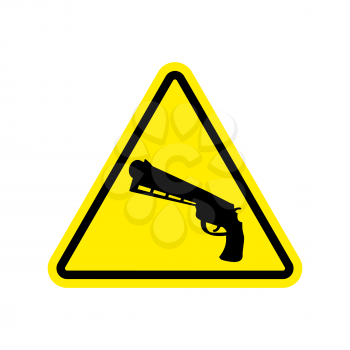 Attention crime. Gun in yellow triangle. Road sign Caution Weapon
