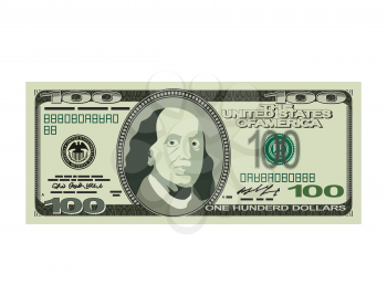 100 dollar isolated. USA money on white background. American cash