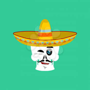 Skull in sombrero winking Emoji. Mexican skeleton for traditional feast day of the dead.