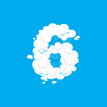 Number 6 cloud font symbol. White Alphabet sign six on blue sky