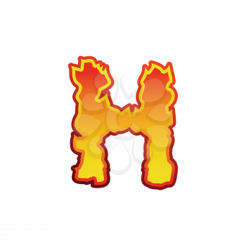 Letter H fire. Flames font lettering. Tattoo alphabet character. fiery sign alphabet
