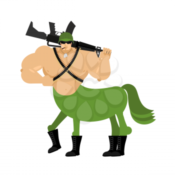 Warrior Centaur soldier fairytale creature. Military Man horse isolated. Fantastic army animal. Centaurus mythology beast monster
