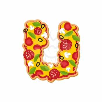 Letter U pizza font. Italian meal alphabet. Lettring fast food
