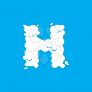 Letter H cloud font symbol. White Alphabet sign on blue sky