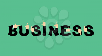 Business lettering. Letters and hands of businessmen. It shows finger
