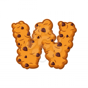 W letter cookies. Cookie font. Oatmeal biscuit alphabet symbol. Food sign ABC
