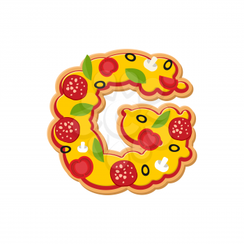Letter G pizza font. Italian meal alphabet. Lettring fast food
