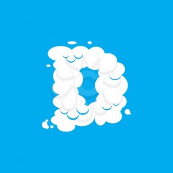 Letter D cloud font symbol. White Alphabet sign on blue sky
