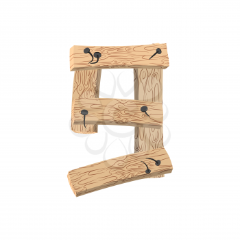 Number 9 wood board font. Nine symbol plank and nails alphabet. Lettering of boards. Country chipboard ABC