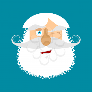 Old man winks Emoji. senior with gray beard face happy emotion isolated
