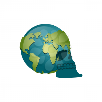 Earth skull. head of skeleton is planet. Continents and Oceans. global Death
