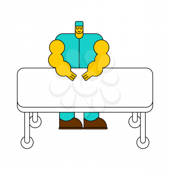 Surgeon and operating table. Doctor at work cartoon style
