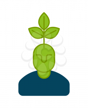 Young business manager icon. plant grows from head. Head and tree. 
