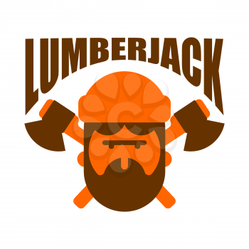 Lumberjack logo. Woodcutter sign. lumberman symbol. feller with beard and axes.
