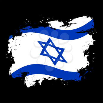 Israel flag Grunge style. Spots and splashes. Israeli banner ribbon. Jewish Symbol of State
