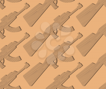Wooden gun kids pattern. Board weapons background. Childrens military toy
