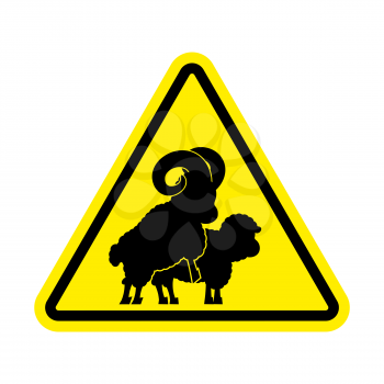 Attention sheep sex. warning ram intercourse. Yellow prohibitory sign
