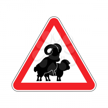 Attention sheep sex. warning ram intercourse. Red prohibitory sign
