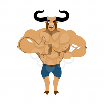 Minotaur Thumb up shows well. Ancient Greek Mythical beast. Monster with bull head

