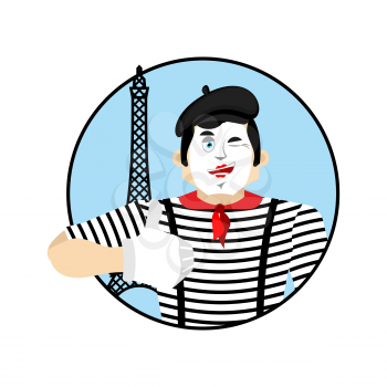 Mime winks and thumb up. Happy pantomime. Merry mimic. Vector illustration
