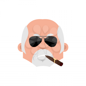 Doctor Serious emotion face avatar. Physician with cigar emoji. Vector illustration