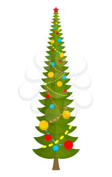 Big Christmas tree. huge spruce. Large fir. New Year Vector Illustration
