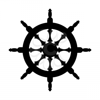 Steering wheel silhouette isolated. Steering wheel ship white background. Witcher illustration
