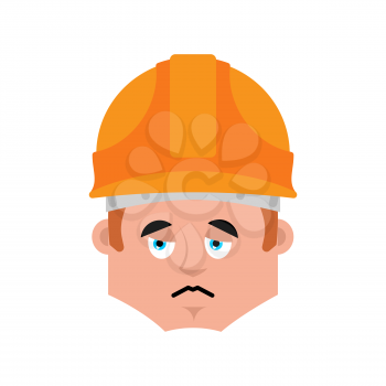 Worker sad emotion avatar. Builder in protective helmets sorrowful emoji face. Vector illustration
