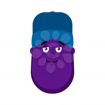 Eggplant Plumber in blue cap emoji avatar. Vector illustration