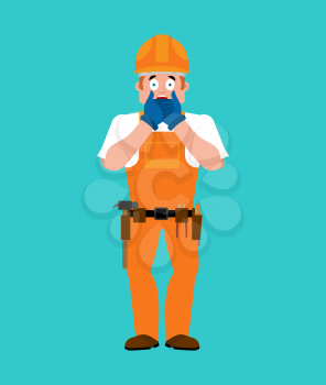 Builder OMG. Worker in protective helmet Oh my God. Service worker Serviceman Surprise. Vector illustration