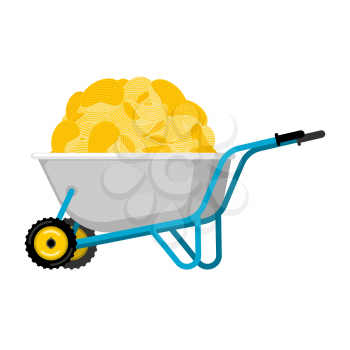 Wheelbarrow and potato chips. Fastfood fried potatoes in garden trolley. Vector Illustration
