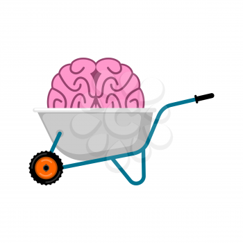 Wheelbarrow and brain. mind Brains in garden trolley. Vector Illustration

