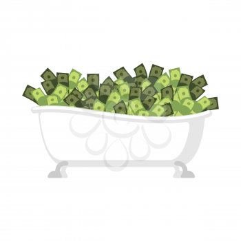 bathtub of money isolated. Bath full cash. Vector illustration
